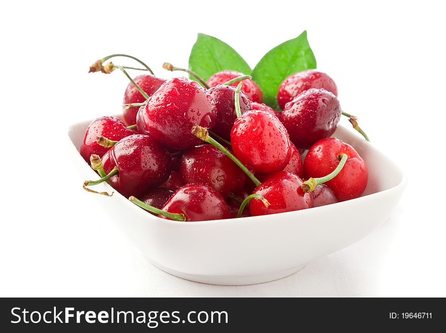 Photo of delicious cherries on white isolated background. Photo of delicious cherries on white isolated background