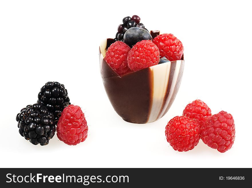 Parfait with berries in chocolate shell. Parfait with berries in chocolate shell