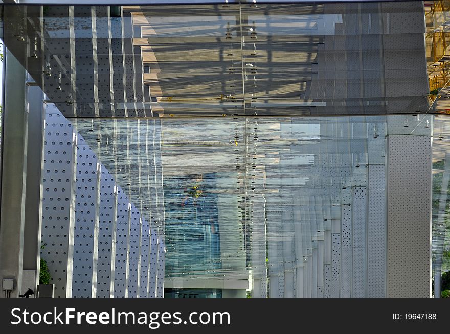 Modern glass walk way in the parks