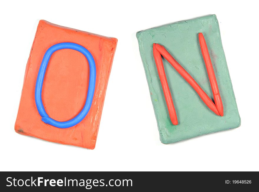 Clay letters. Words ON isolated on the white background