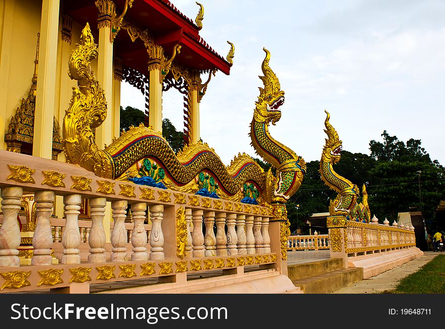 NAGA on the fence next Buddhist Church. In a temple in Thailand.