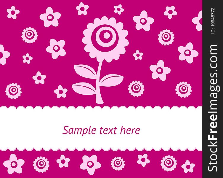 Purple card with pink flowers and place for text