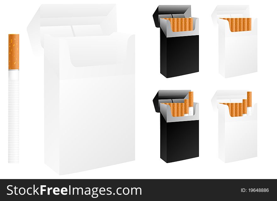 Illustration of the cigarettes packs over white background