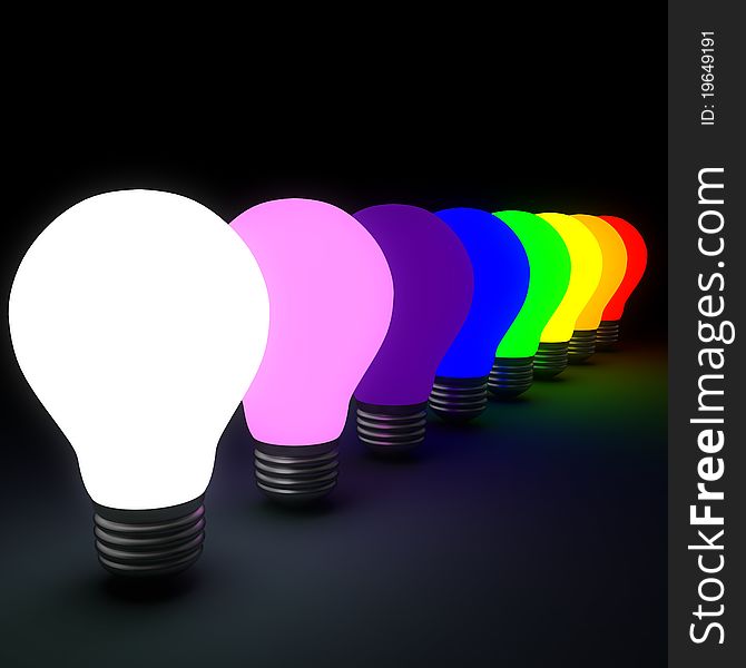 Electric bulbs and rainbow colors. Electric bulbs and rainbow colors