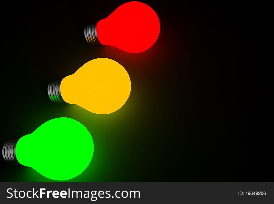 Electric bulbs as traffic lights. Electric bulbs as traffic lights