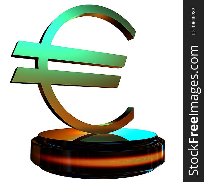 Golden euro sign on wooden stand