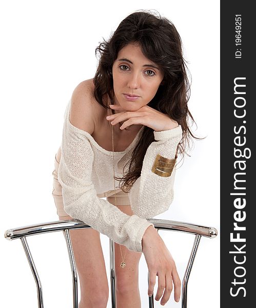 Image showing pretty brunette female isolated against white. Image showing pretty brunette female isolated against white