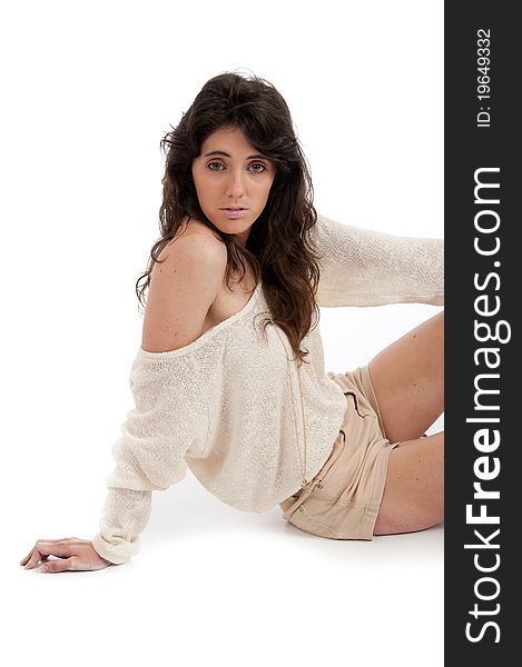 Image showing pretty brunette female isolated against white. Image showing pretty brunette female isolated against white