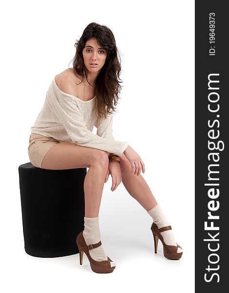 Image showing pretty brunette female isolated against white. Image showing pretty brunette female isolated against white