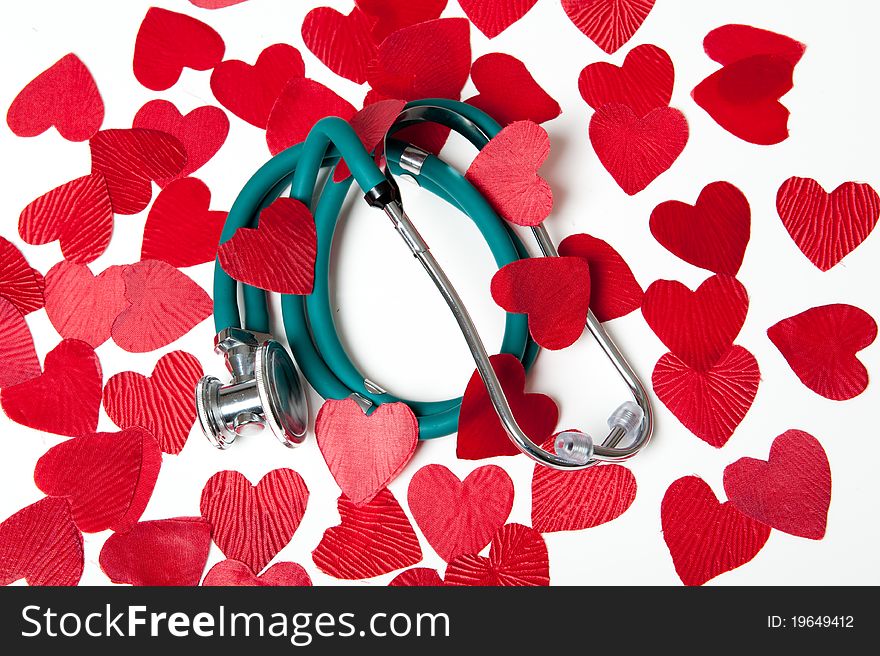 Image showing stethoscope and red hearts. Image showing stethoscope and red hearts