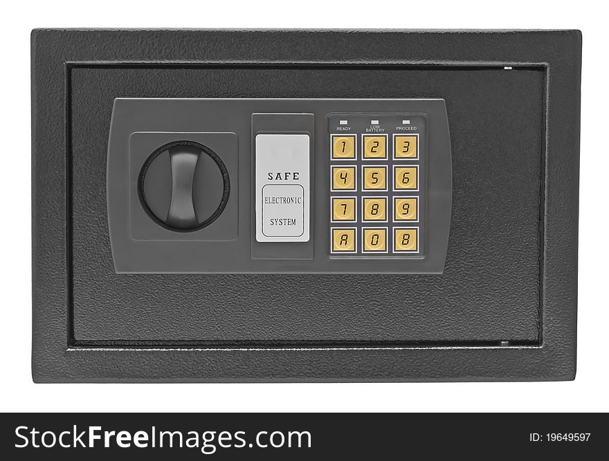 Black metal safe isolated on white background