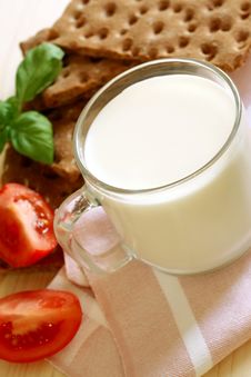 Glass Of Milk And Crackers, Healthy Breakfast Stock Photo Glass Of Milk And Crackers, Healthy Breakfast Stock Photo
