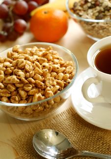 Muesli, Cup Of Tea On Table Stock Images Muesli, Cup Of Tea On Table Stock Images