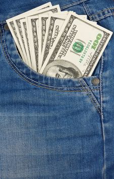 Vertical Image Of Dollars In Jeans Royalty Free Stock Photo
