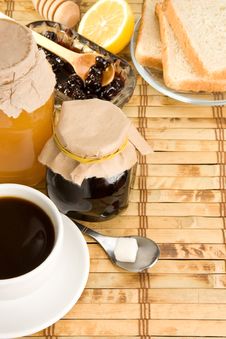 Coffee, Honey And Bread On Table Royalty Free Stock Image Coffee, Honey And Bread On Table Royalty Free Stock Image