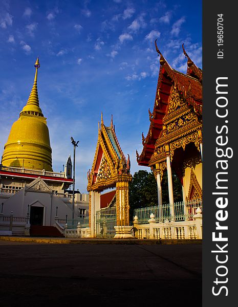 Buddhist pagodas and churches in a temple in Thailand