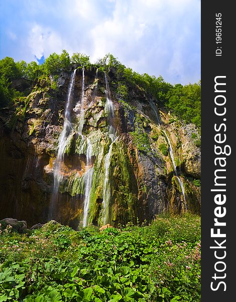 Plitvice waterfall in Croatia - nature travel background