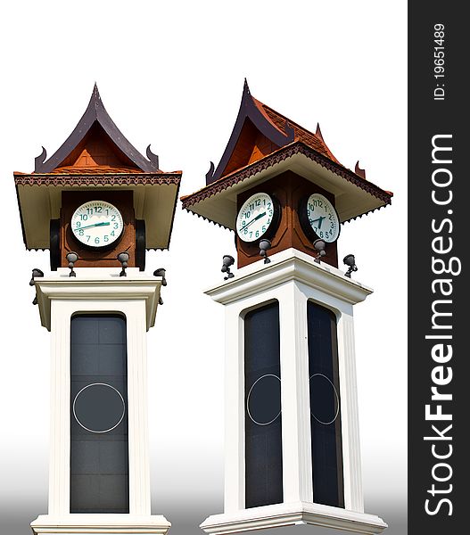Thai-style clock tower in a district of Thailand