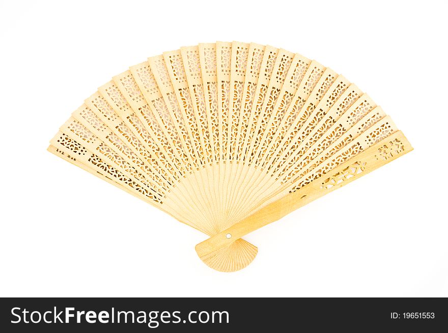 Wooden chinese fan isolated on white