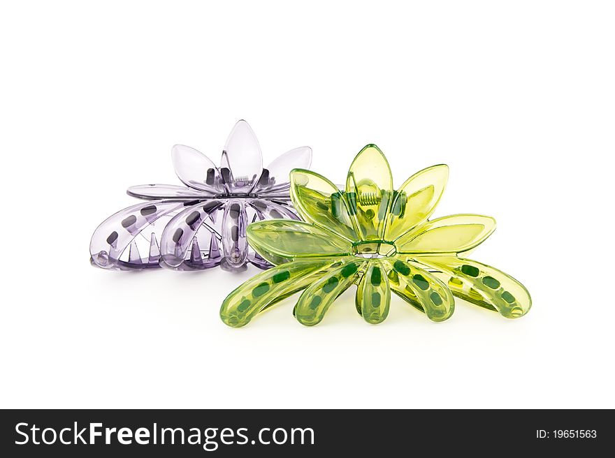 Green and purple hairpin isolated on white