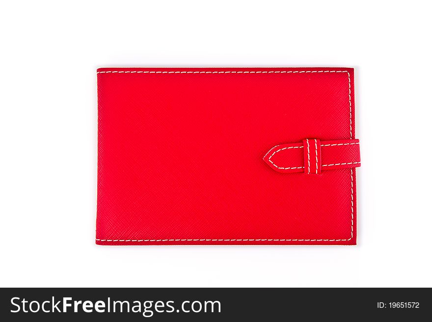 Red leather wallet or purse isolated on white