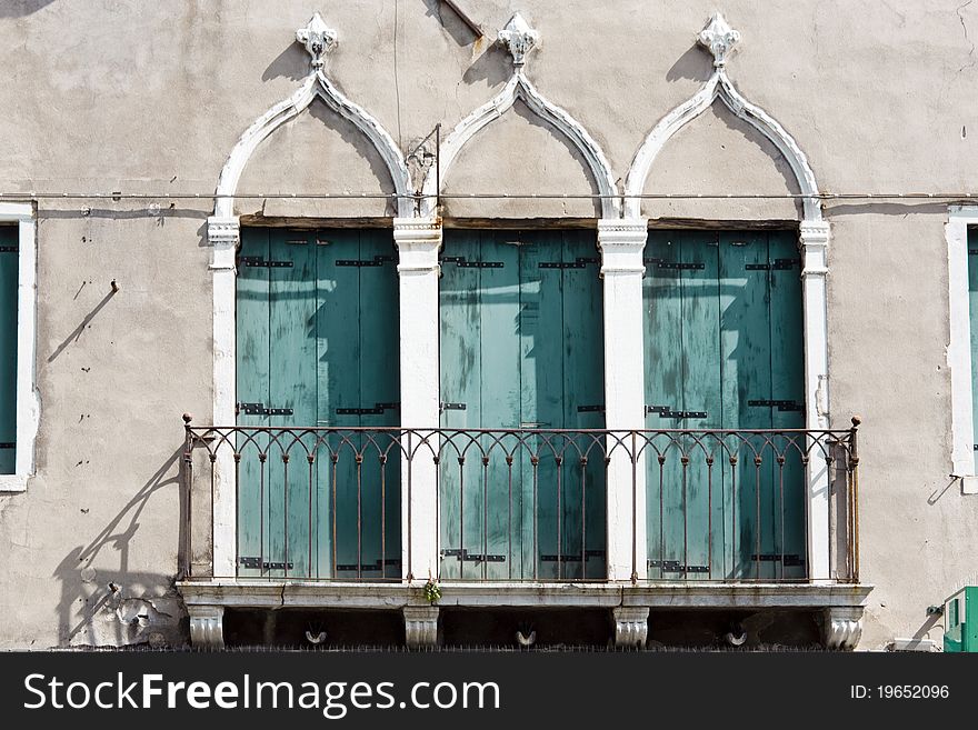 Little balcony with three window in venice. Little balcony with three window in venice