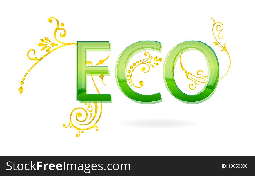 Eco sign green and gold color isolated