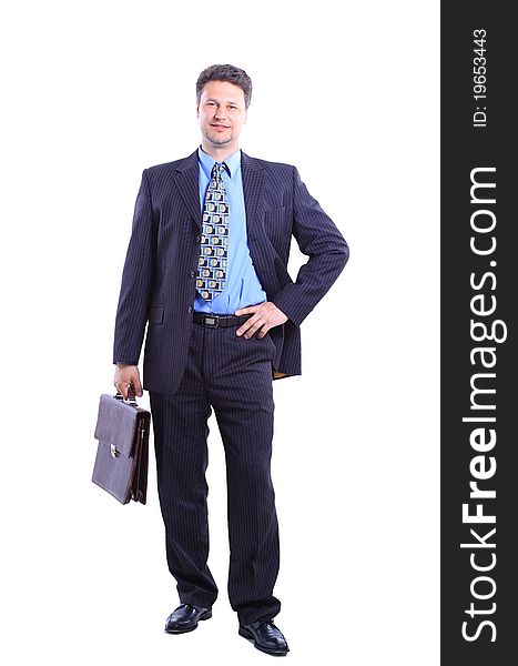 Full-length portrait of stylish businessman. isolated on white background