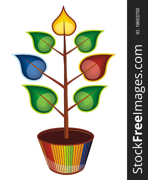 Illustration of the colorful tree in the flower pot