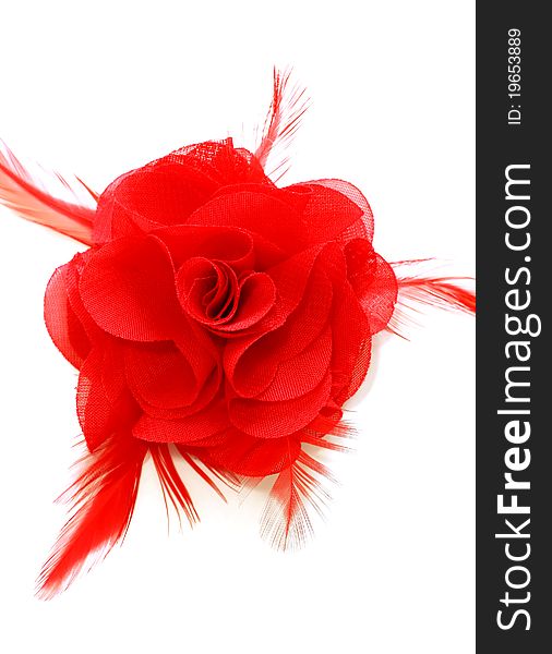 Red silk woman brooch isolated on white background