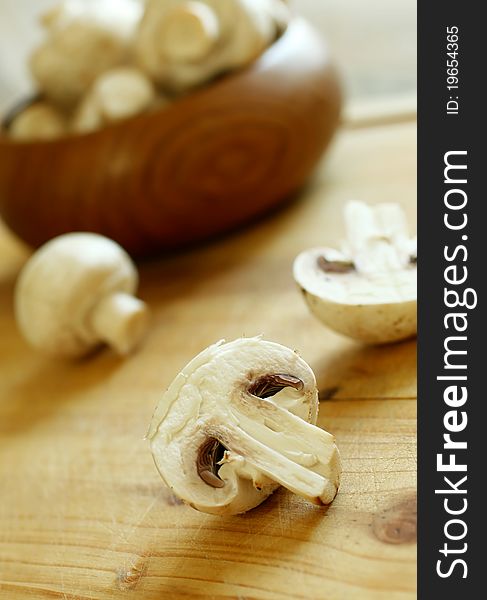 Fresh Mushroom On Wooden