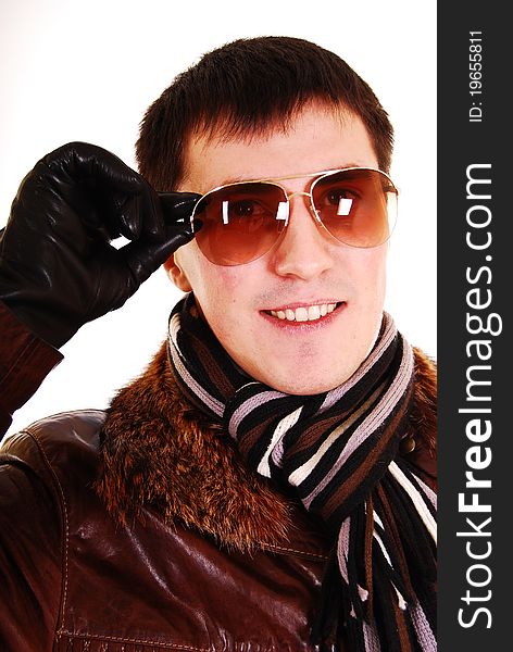 Fashion man on the glasses isolated over white. Fashion man on the glasses isolated over white.