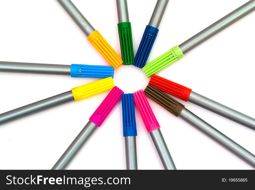 Multi-colored felt-tip pens isolated on white