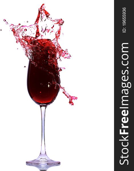 Splash of red wine in a glass goblet