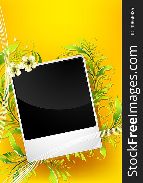 Illustration of blank photo frame on floral background. Illustration of blank photo frame on floral background