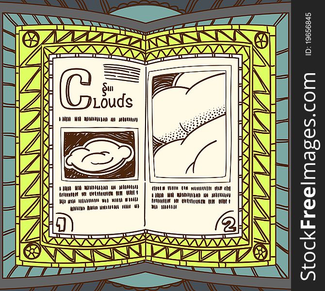 Magic book with the spell of clouds. Magic book with the spell of clouds