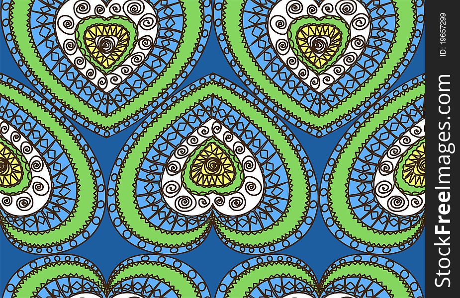 Blue and green hearts seamless background. Blue and green hearts seamless background