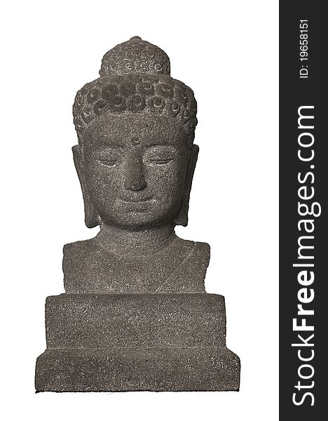 Stone Bhudda statue from front isolated against a white background