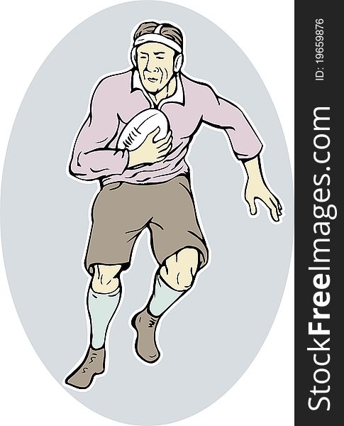 Illustration of a rugby player running with ball done in sketch style