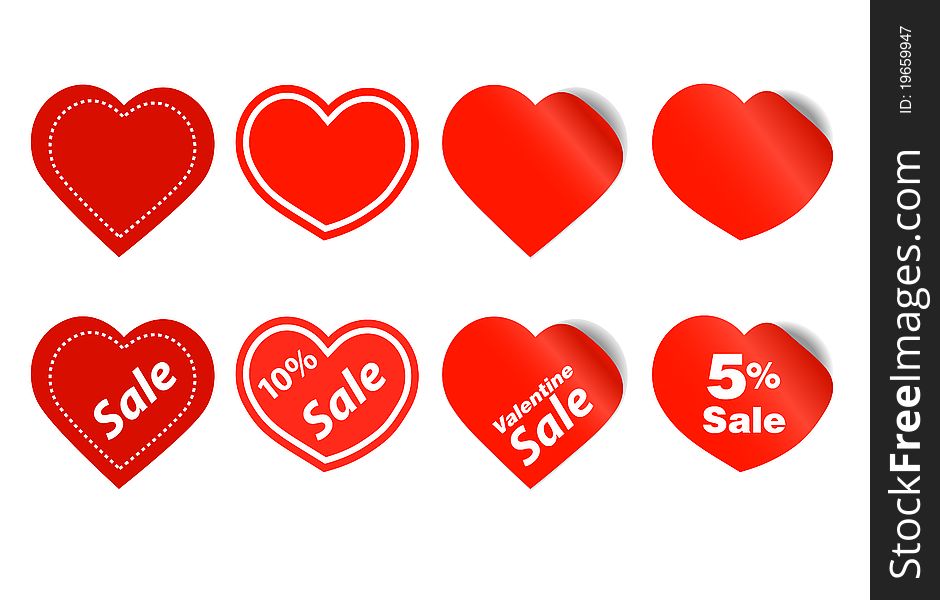 Red and pink hearts shopping stickers. Red and pink hearts shopping stickers