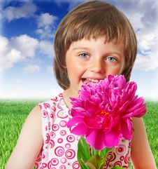 Little Girl With Peony Flower Stock Photography Little Girl With Peony Flower Stock Photography