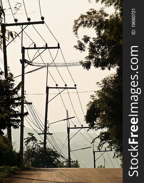 Electricity posts along the road to mountain in the Northern of Thailand. Electricity posts along the road to mountain in the Northern of Thailand