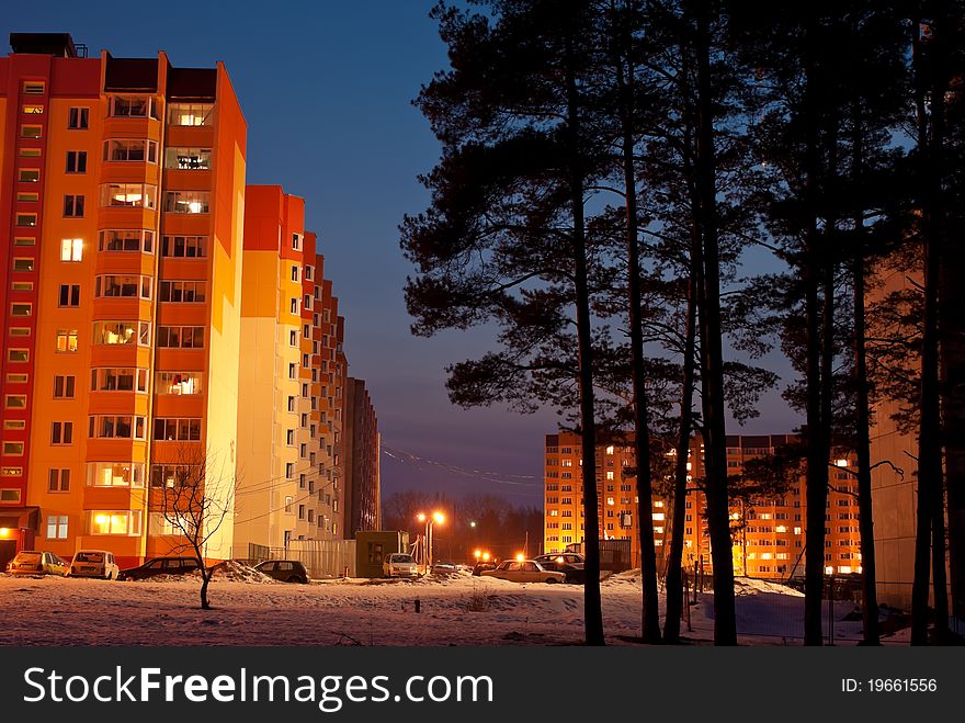 Panel houses in forest