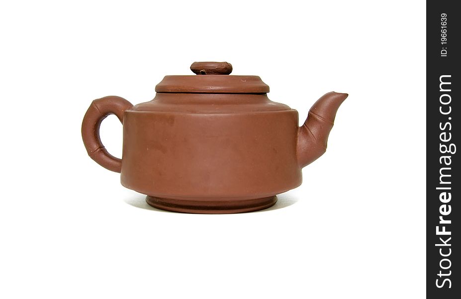 Tea kettle brown on white background close-ups. Tea kettle brown on white background close-ups.