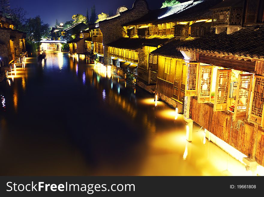 Ancient Chinese Village At Night