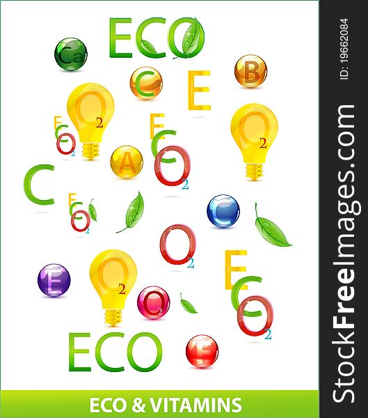 Eco and medic vitamins sign set isolated. Eco and medic vitamins sign set isolated