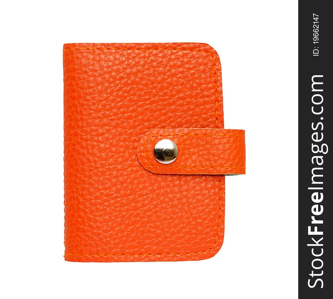 The orange leather card holder bag isolated on white background. The orange leather card holder bag isolated on white background