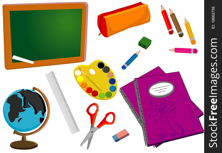 school or office supplies on white