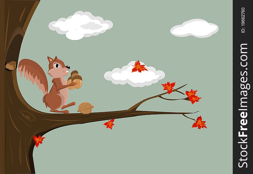 illustration of a cut squirrel whit peanuts. illustration of a cut squirrel whit peanuts