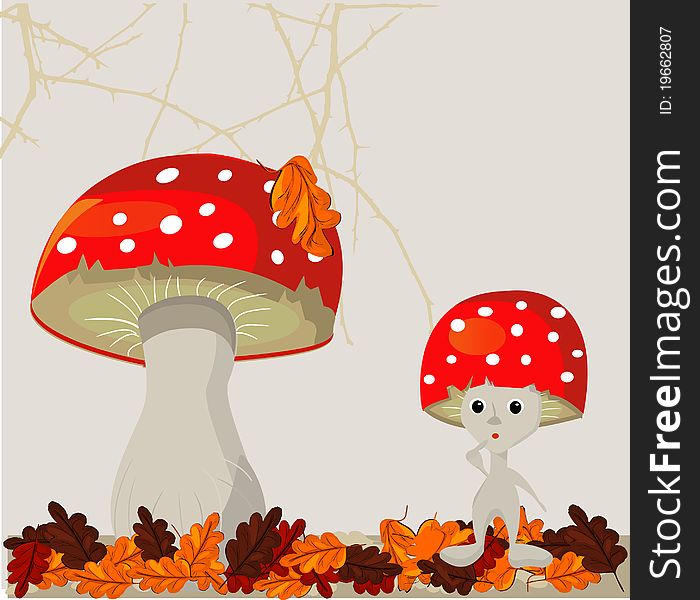 Cartoon cute  mushroom autumn background